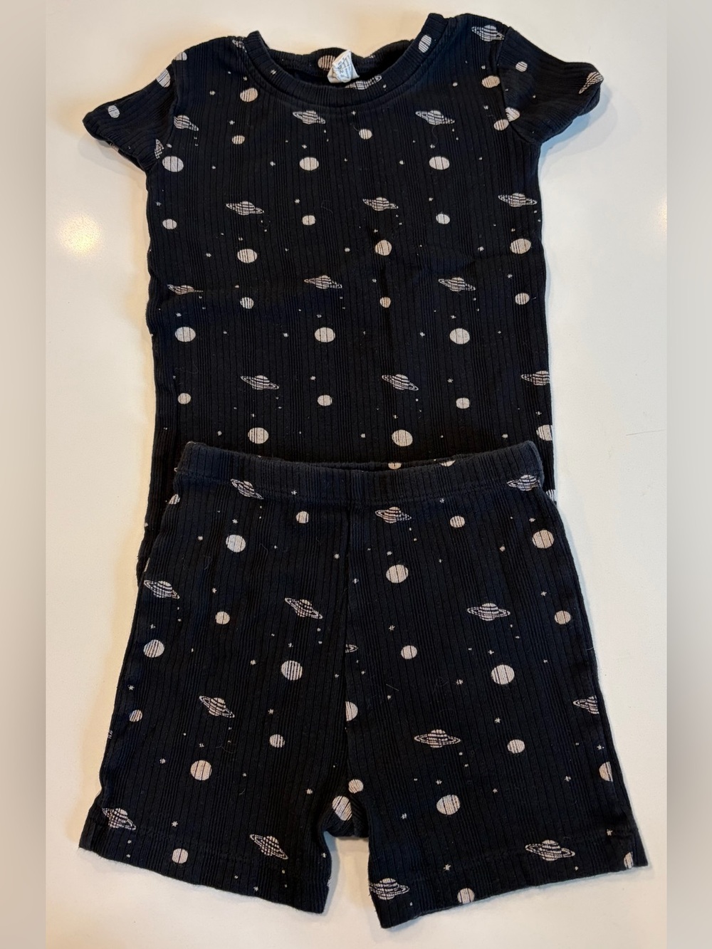 kate quinn Black Space-Print Ribbed Pjay Set